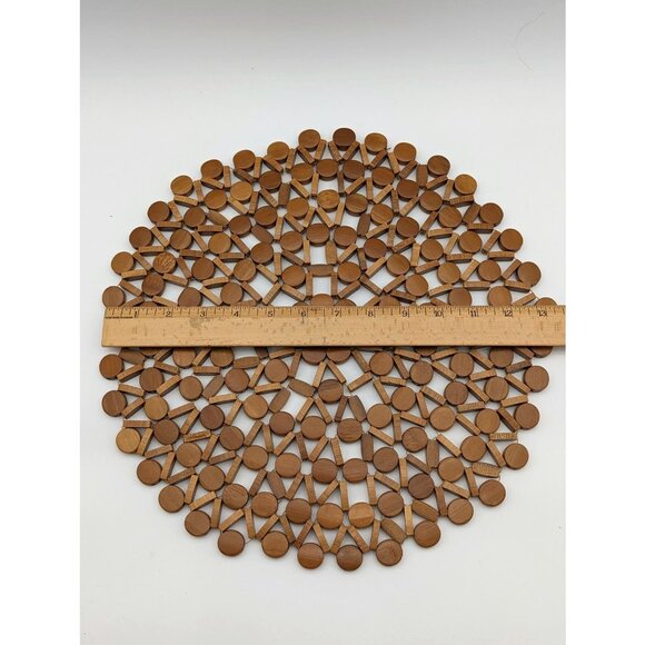 Vintage Large Wood Assembled Centrepiece Round Placemat | 13.5" Diameter - Picture 4 of 4